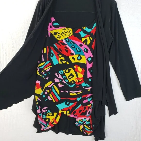 Eva Varro Tunic Top Abstract Print Colorful Art-to-Wear Tie Front size 1X Artsy - Picture 3 of 13